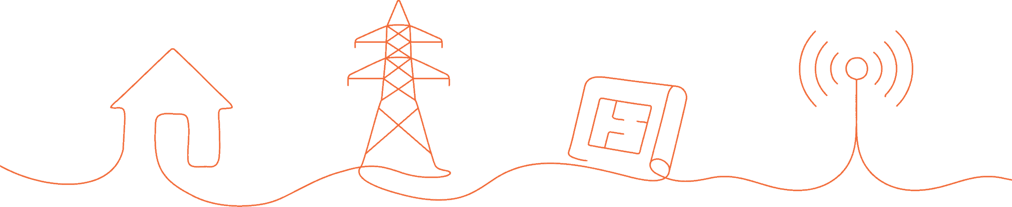 Wiring infrastructure and smart technology illustration in orange line art.