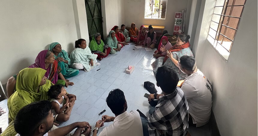 Women and children participating in a fire safety workshop